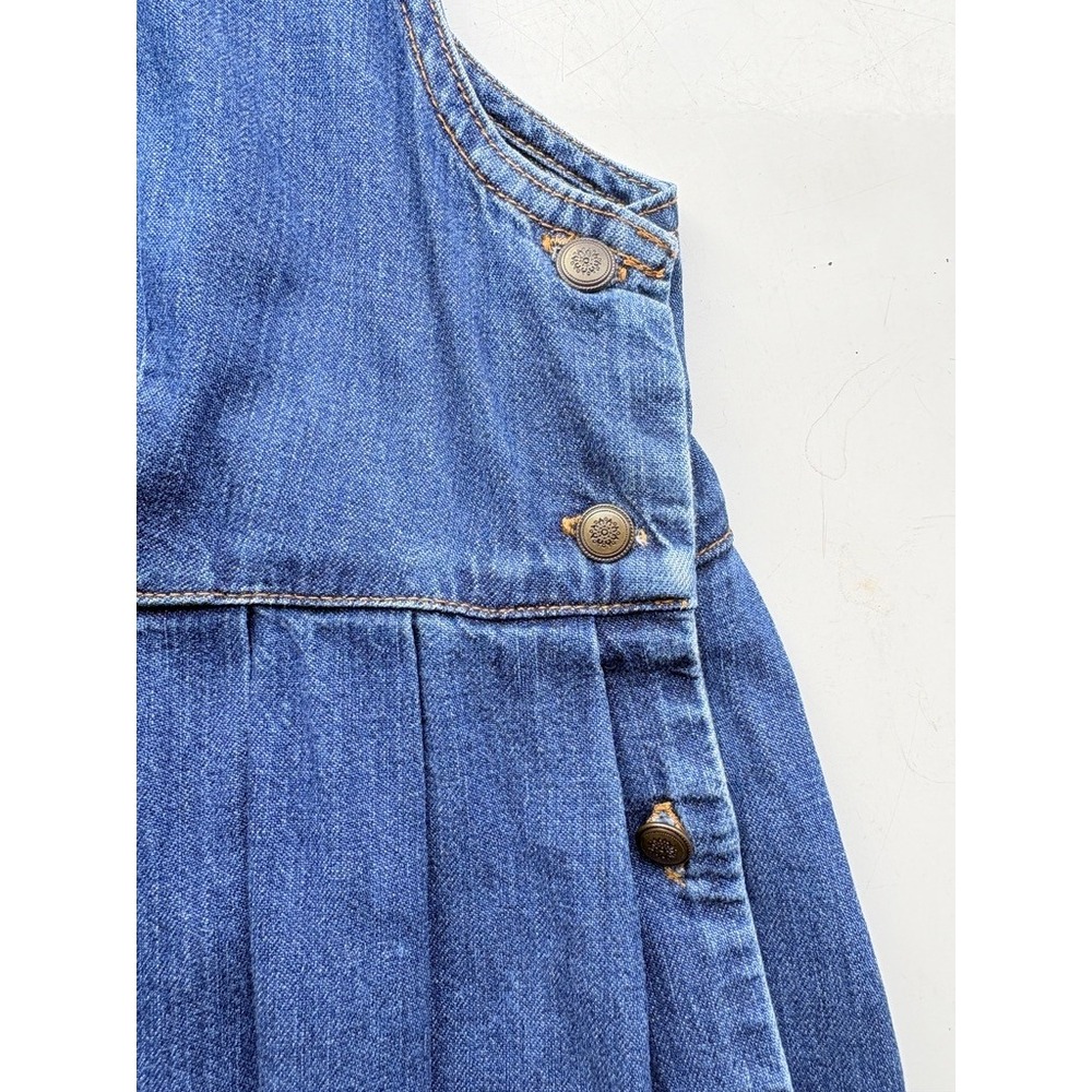 Vintage Laura Ashley Denim Maxi Dress Womens 10 Blue Pleated Pinafore Pockets - Picture 4 of 6